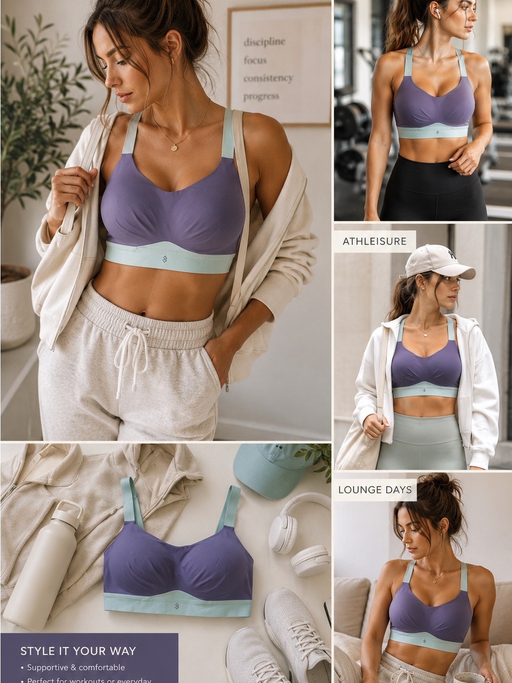 Size 38F ThirdLove Women’s Purple & Mint Supportive Sports Bra Great Condition